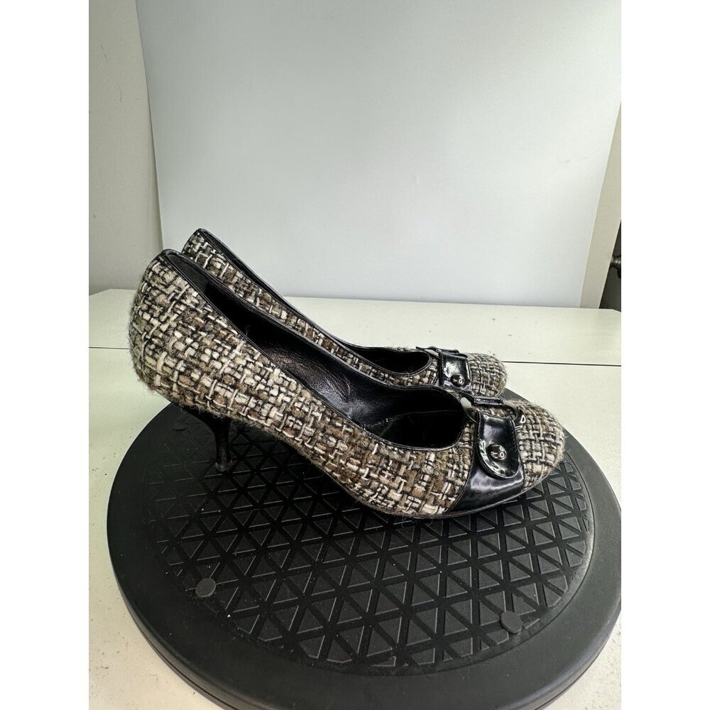 Baldan Venezia Black Gray Woven Wool Kitten Heels Sz 38.5 / 8 US